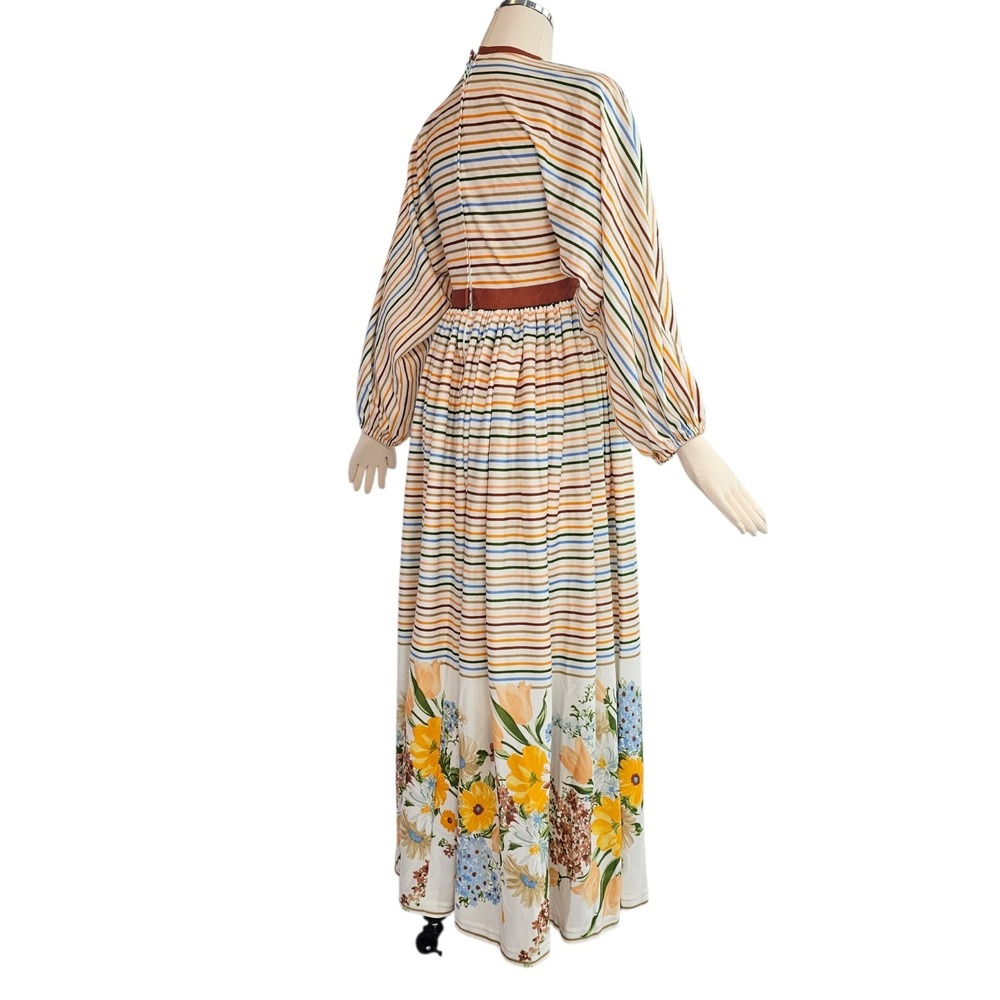 Vintage 1970s Dress Neiman Marcus Maxi Floor Length Striped Dolman Sleeve - Picture 12 of 16